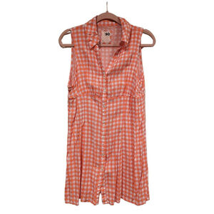 SO® Dress Womens XL Button Front Sleeveless Shirtdress Orange & Pink Shirtdress